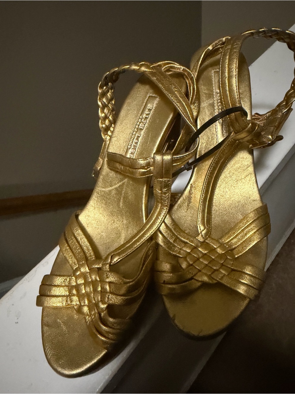 Ralph Lauren Metallic Gold Braided Strappy Sandals - Women